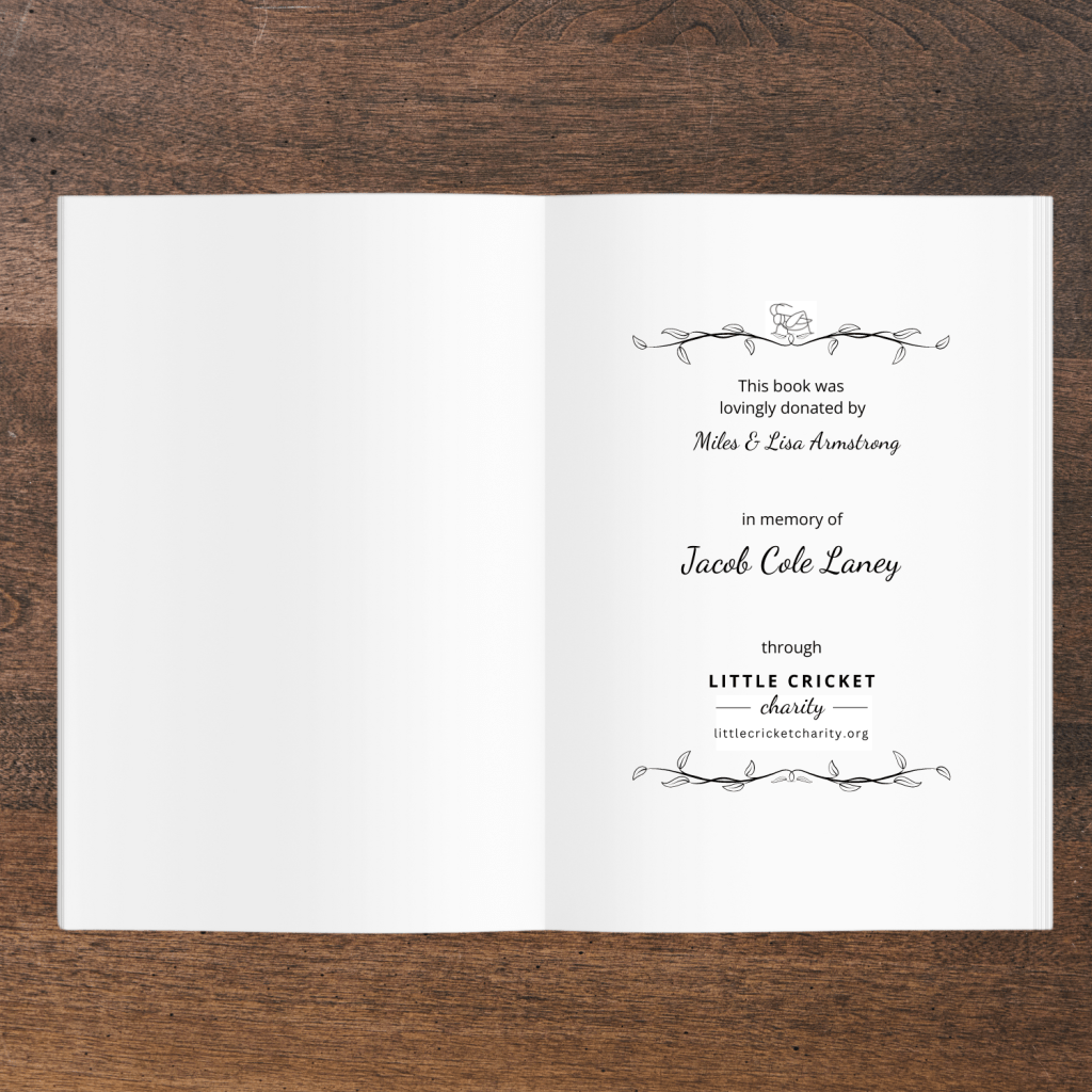 Little Cricket Charity Personalized Book dedication page